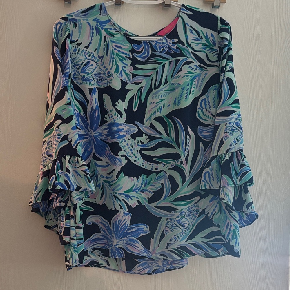 Lilly Pulitzer Blue and Green Floral Top